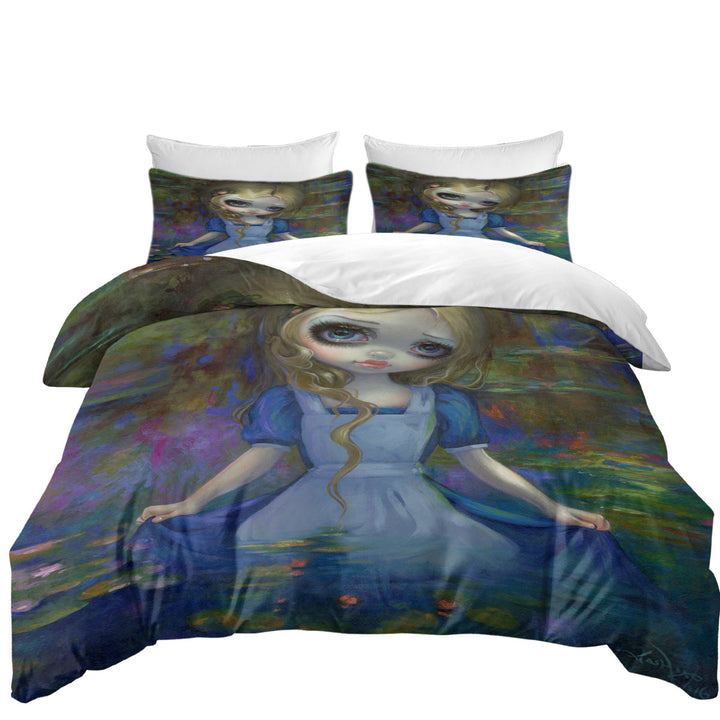 Queen Size Duvet Cover with Art Painting Alice in Monet_s Water Lilies