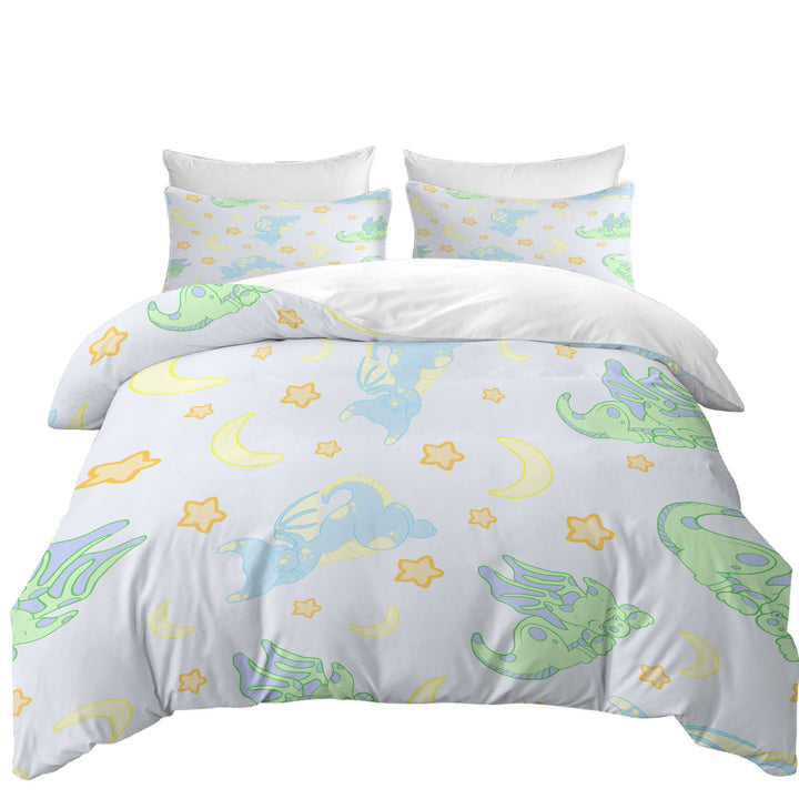 Queen Size Duvet Cover with Children Cute Sleeping Dragons Pattern for Boys