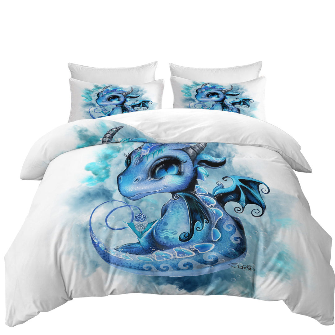 Queen Size Duvet Cover with Cool Water Drops Lil Dragon