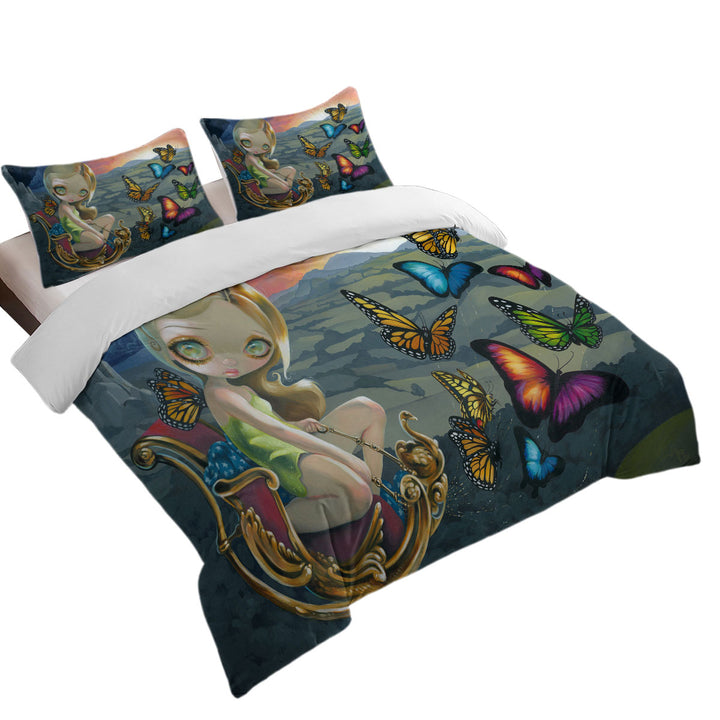 Queen Size Duvet Cover with Fantasy Beautiful Fairy and Butterfly Chariot