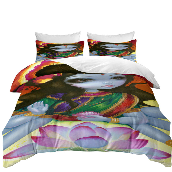 Queen Size Duvet Cover with India and Hindu Art the Goddess Lakshmi