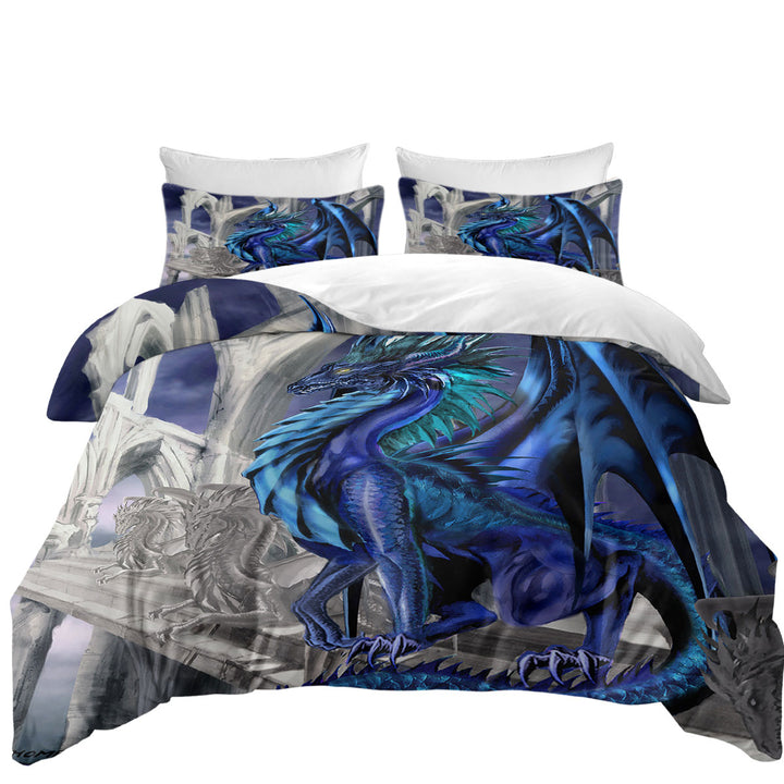 Queen Size Duvet Cover with Nightfall Cool Purplish Dragon