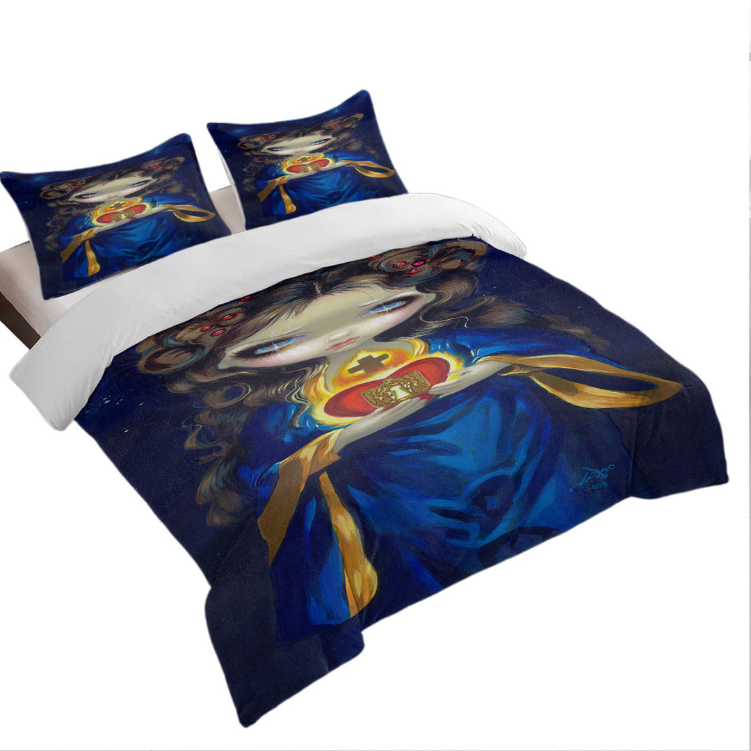 Queen Size Duvet Cover with Occulta Cordis Beautiful Girl Holds Sacred Heart