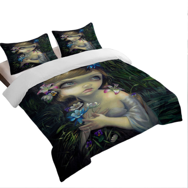 Queen Size Duvet Cover with Ophelia Beautiful Girl in the Water Lilies Pond