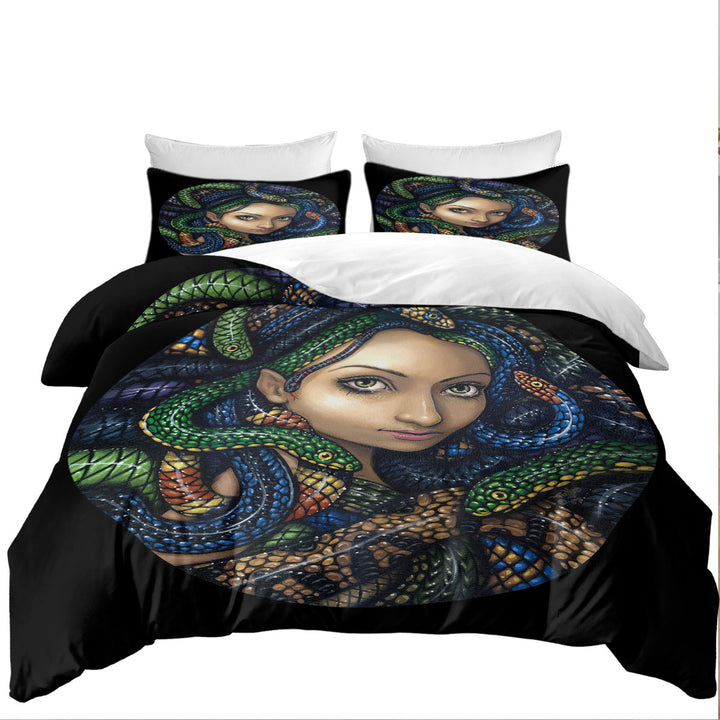 Queen Size Duvet Cover with Snakes for Hair a Portrait of Medusa