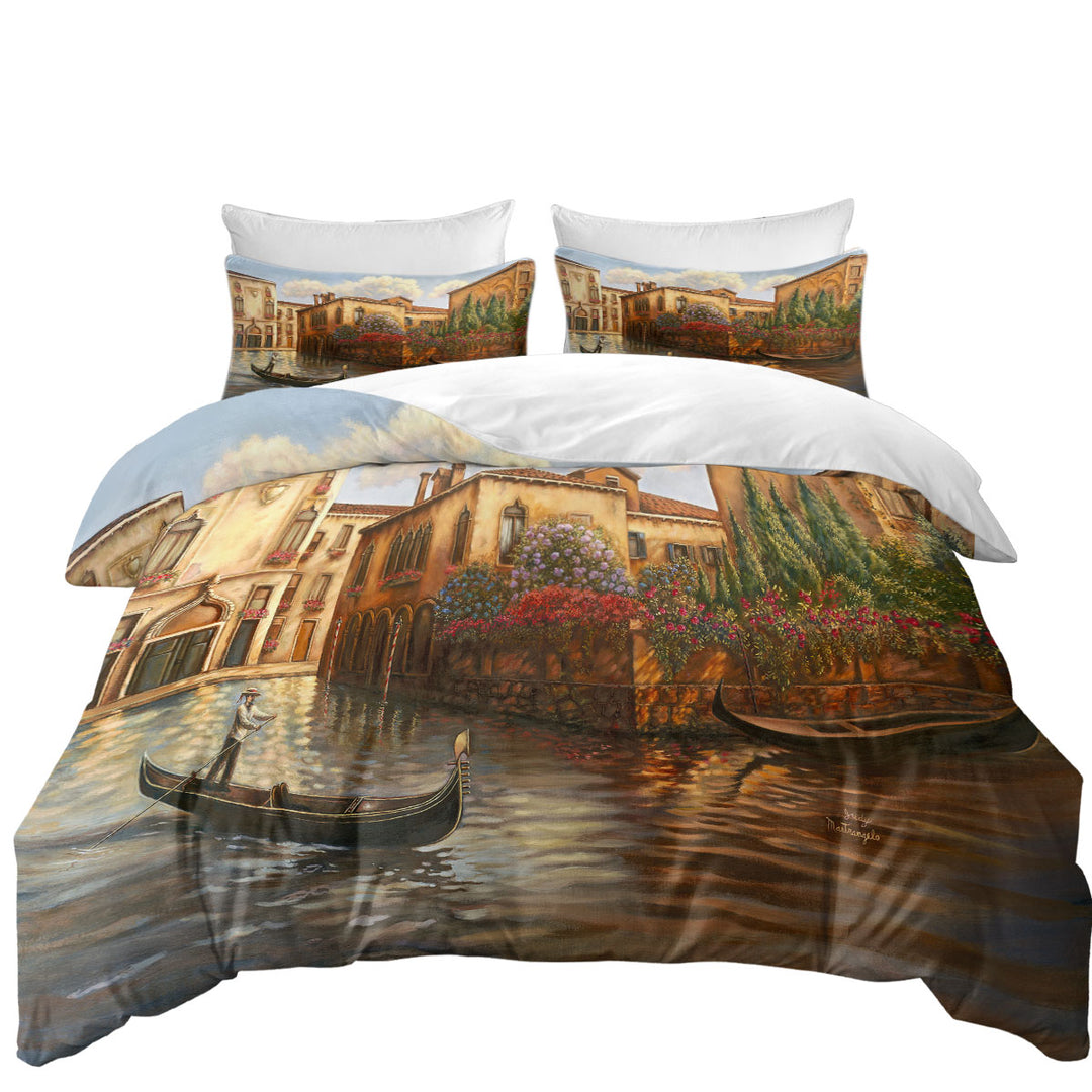 Queen Size Duvet Cover with Venice City Art Painting the Gondola