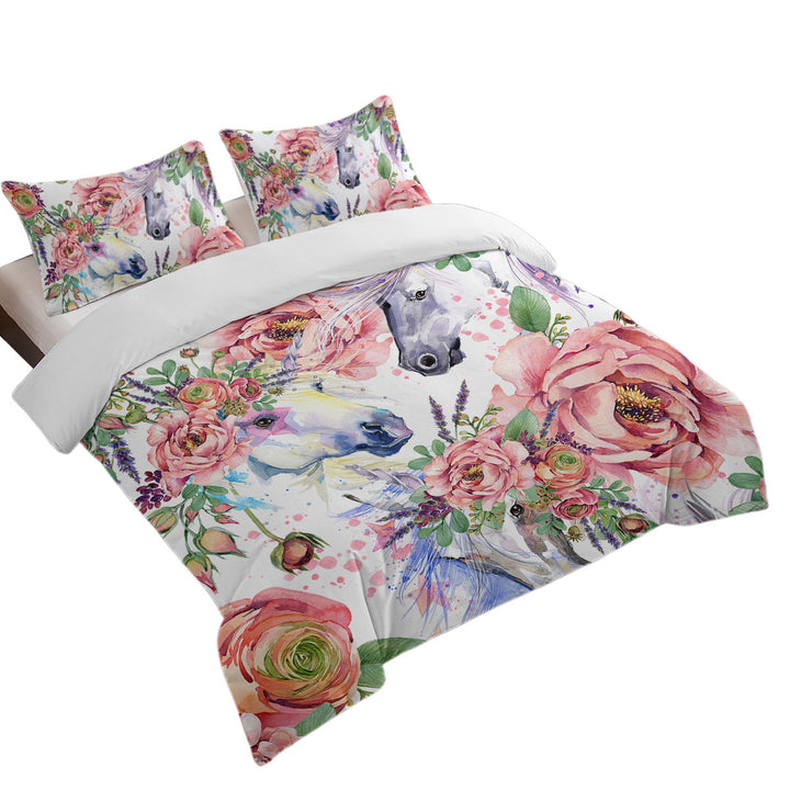 Quilt Cover Sets with Beautiful Painting of Flowers and Horses