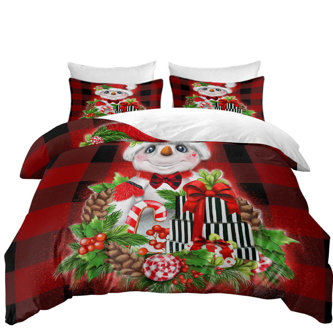 Quilt Cover Sets with Christmas Plaid Cutie Snowman