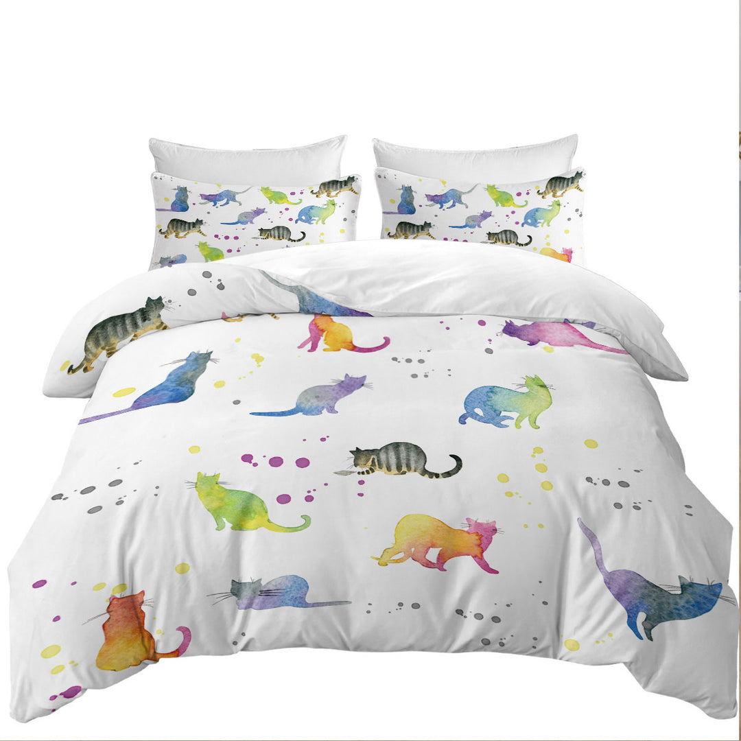 Quilt Cover Sets with Colorful Water colored Cats