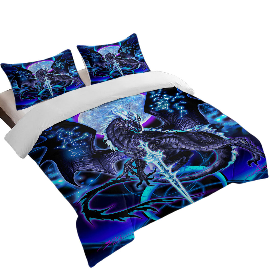 Quilt Cover Sets with Cool Fantasy Weapon Blue Dragon Night Blade