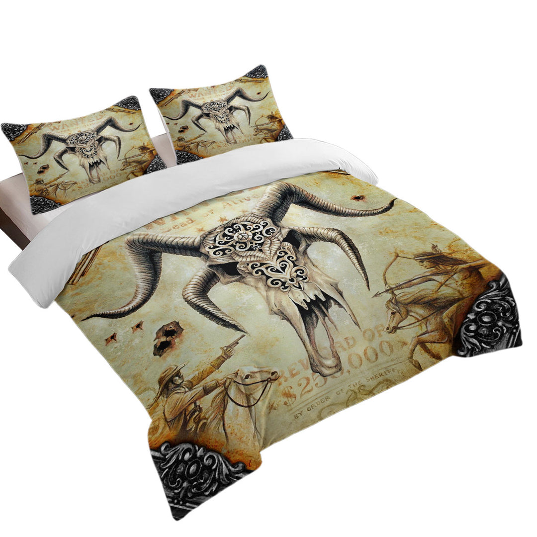 Quilt Cover Sets with Cool Old Wild West Wanted Goat Skull