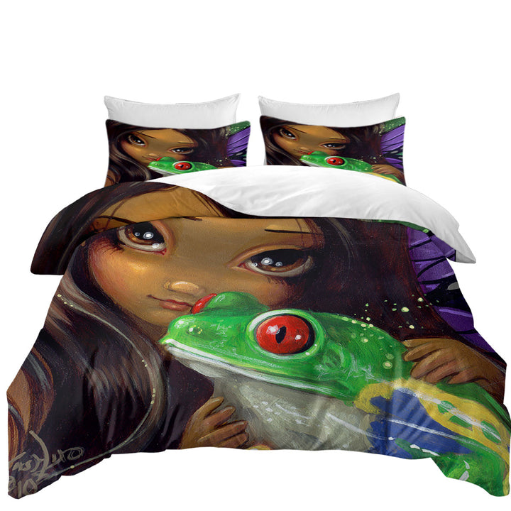 Quilt Cover Sets with Faces of Faery _93 Beautiful Tropical Girl and Frog