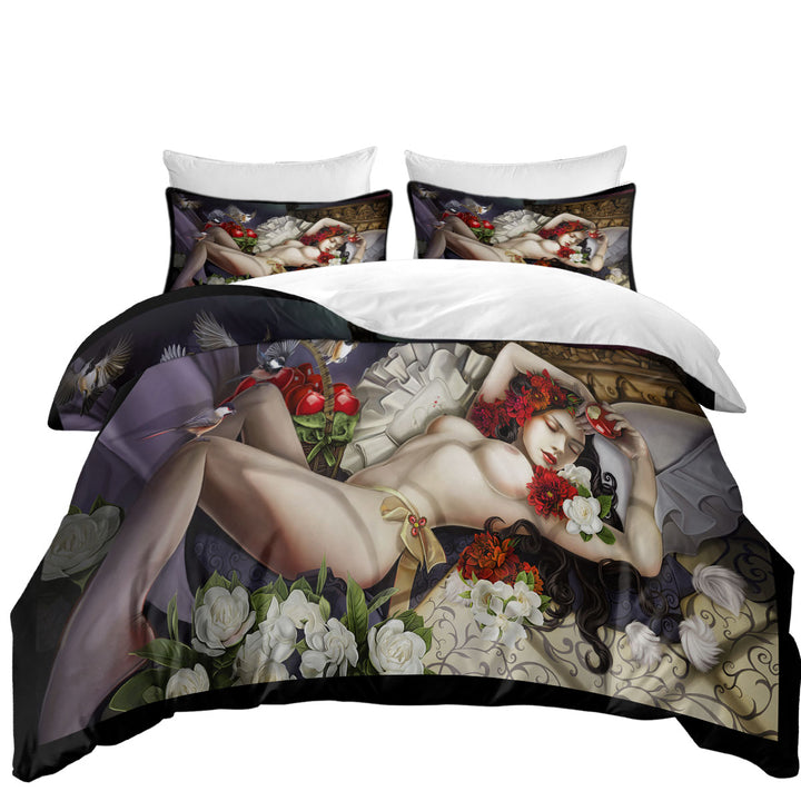 Quilt Cover Sets with Fine Sexy Art Beautiful Woman the Fallen Snow