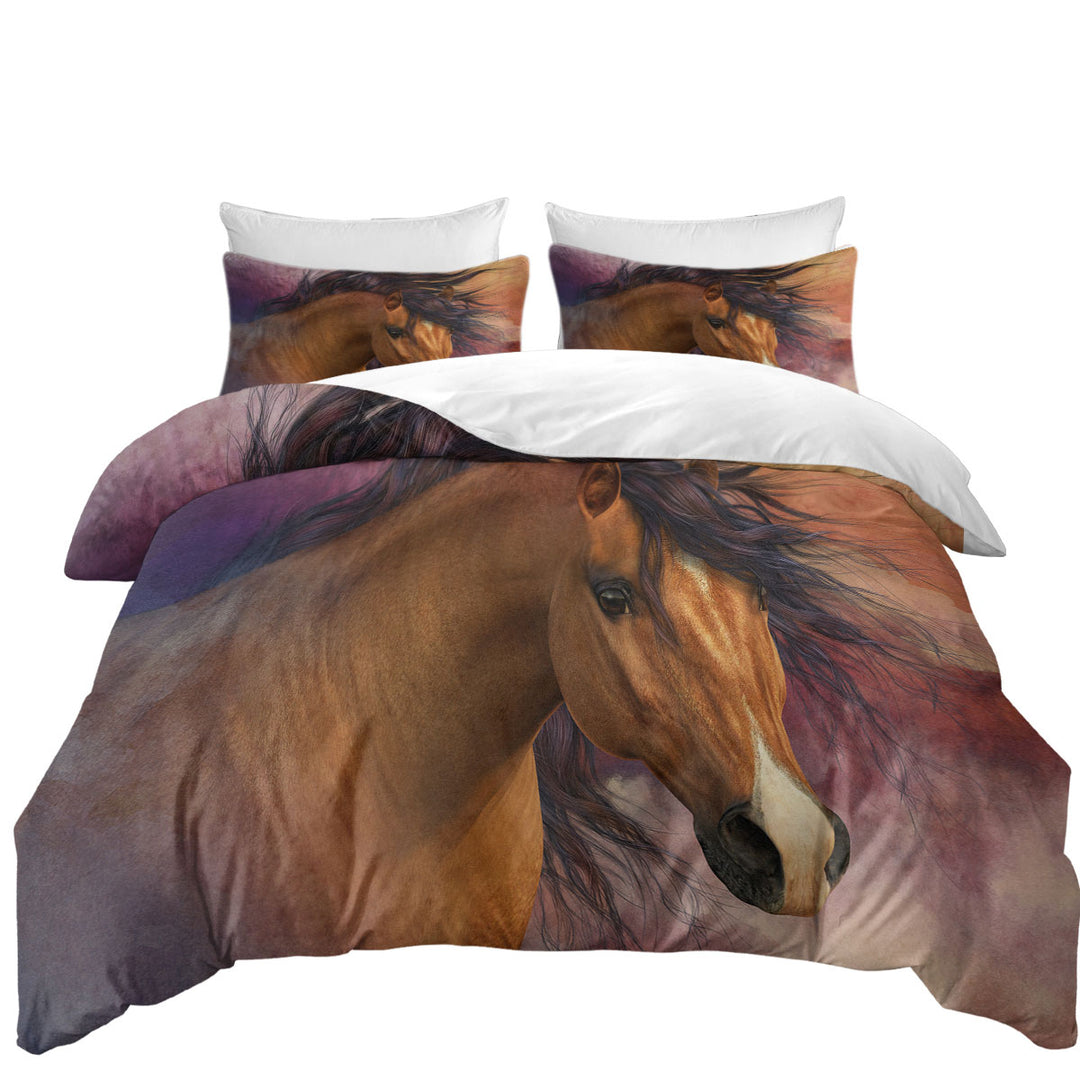 Quilt Cover Sets with Horses Art Attractive Brown Young Horse