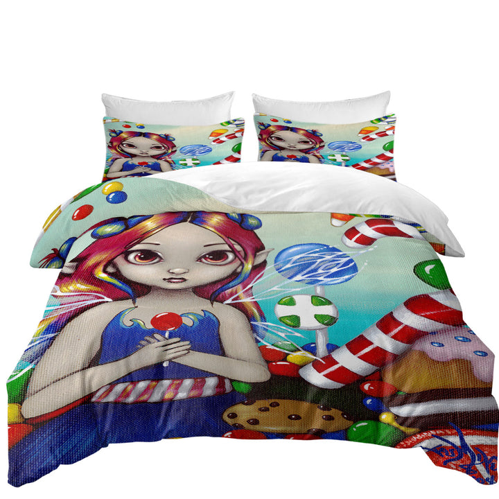 Quilt Cover Sets with Kids Candy Loving Fairy with a Sweet Tooth