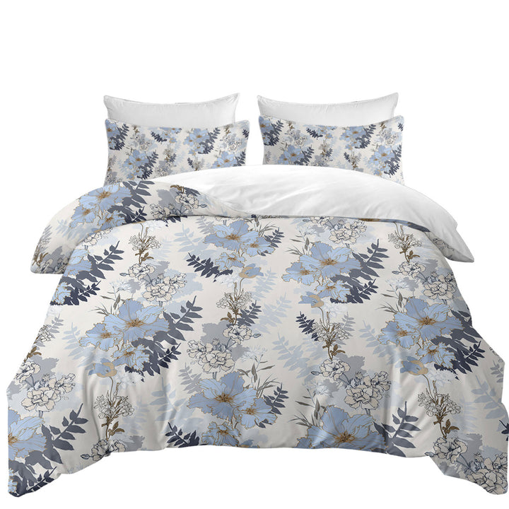 Quilt Cover Sets with Light Blue and White Flowers