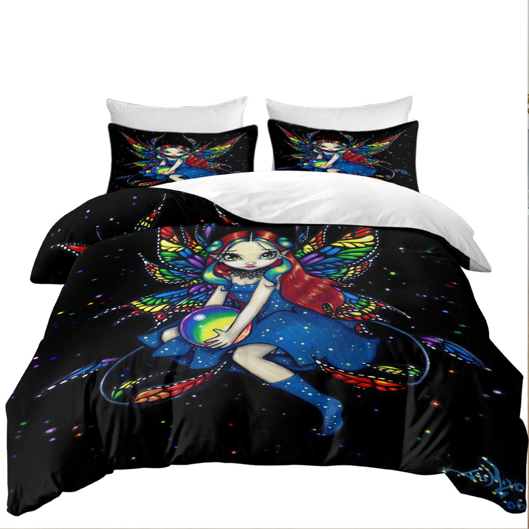 Quilt Cover Sets with Midnight Rainbow Colorful Night Sky Fairy