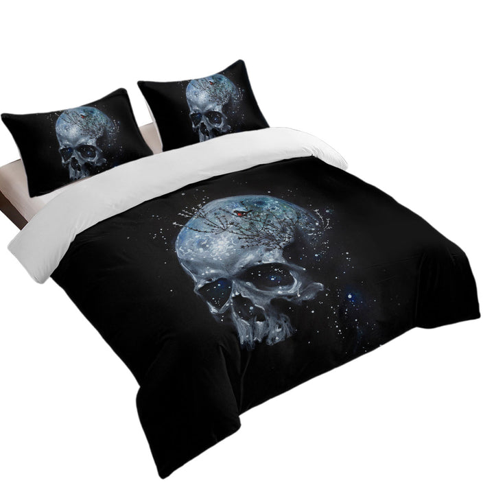 Quilt Cover Sets with Scary Human Skull and Bird