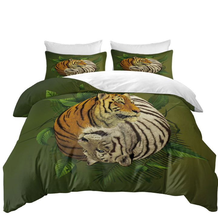 Quilt Cover Sets with Tropical Leaves Yin Yang Tiger