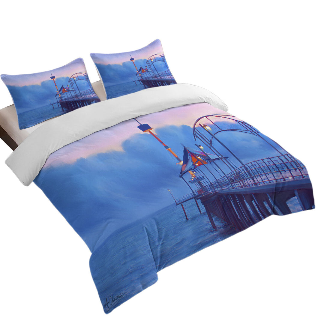 Quilt Cover with Art Painting Brighton Beach Sunset