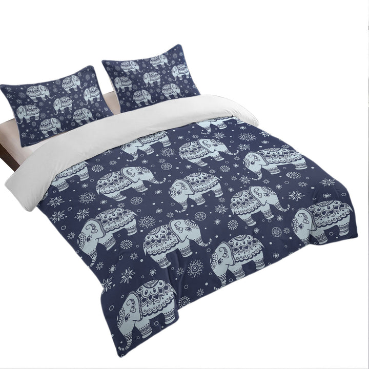 Quilt Cover with Blue Indian Elephant Pattern