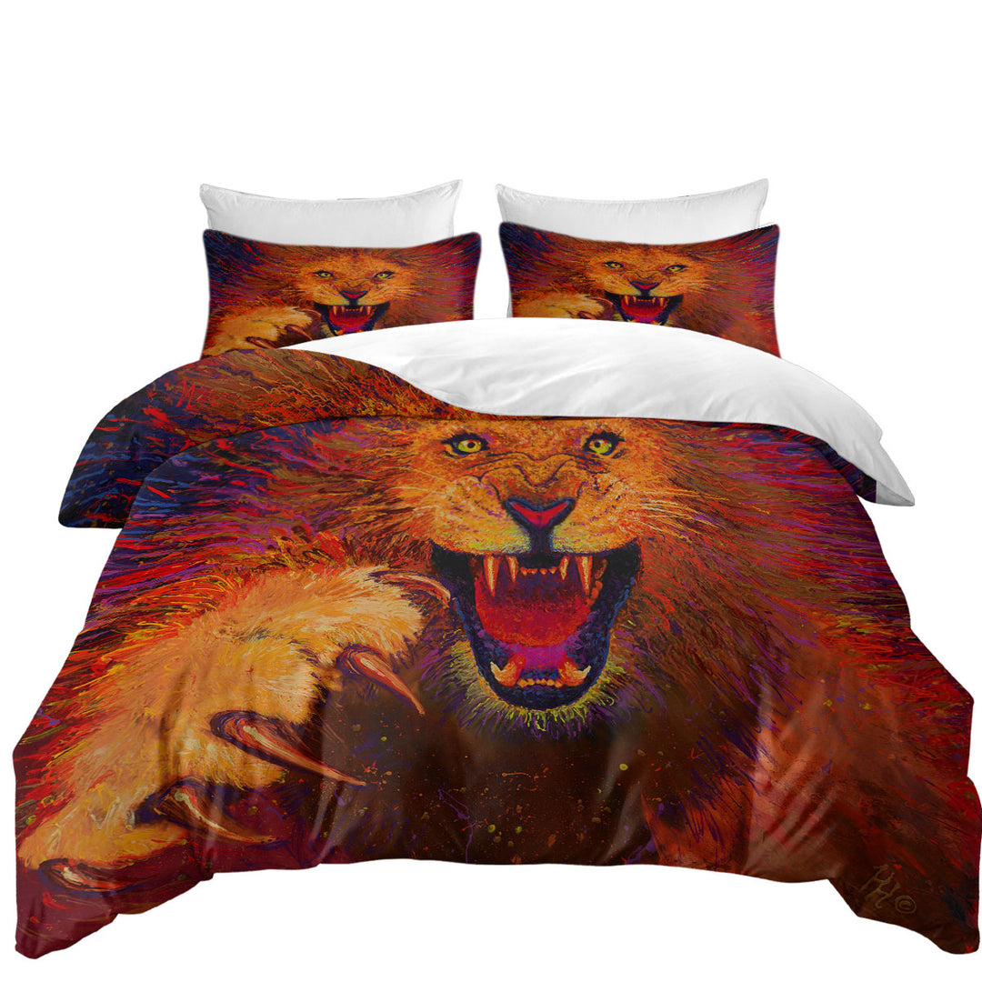 Quilt Cover with Charging Leo Artistic Painting of a Lion