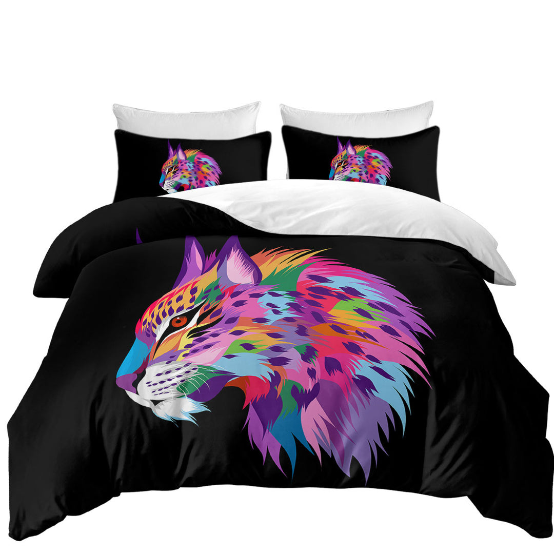 Quilt Cover with Cool Colorful Wild Bobcat