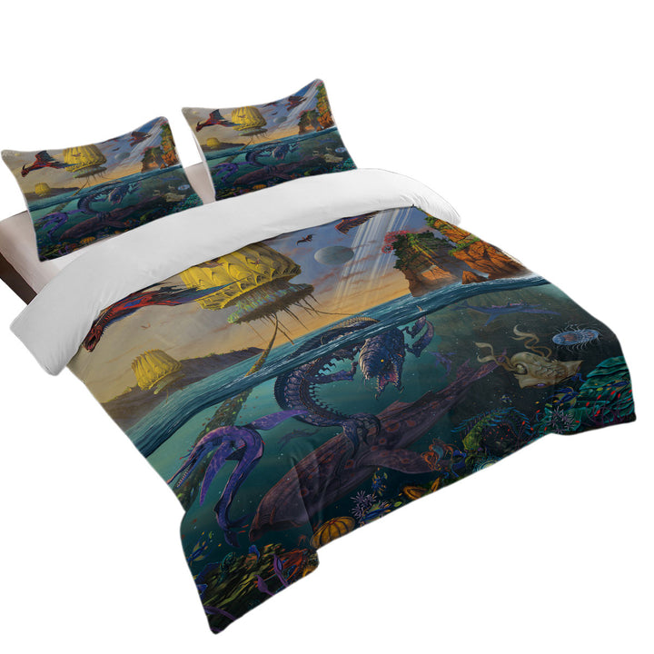 Quilt Cover with Cool Fantasy Art Frightening Ocean Creatures