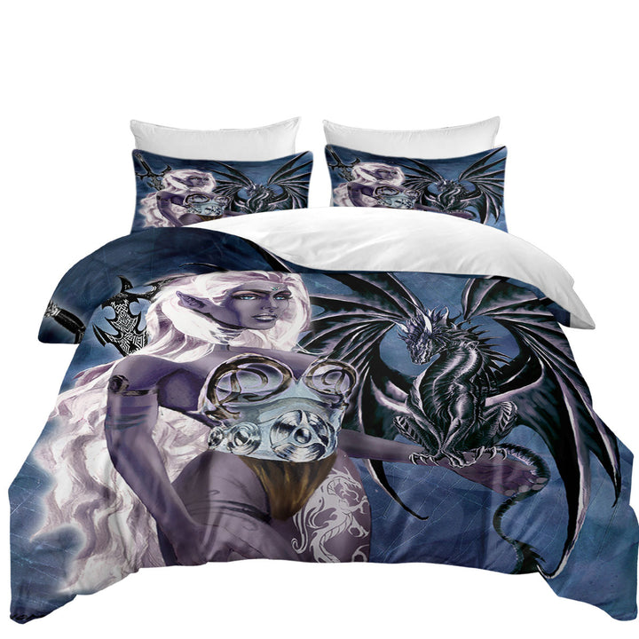 Quilt Cover with Cool Fantasy Drawings Dragons Worn the Mistress