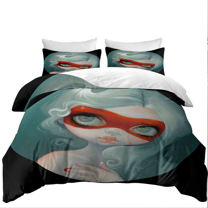 Quilt Cover with Darling Girl Wearing Red Masquerade Mask