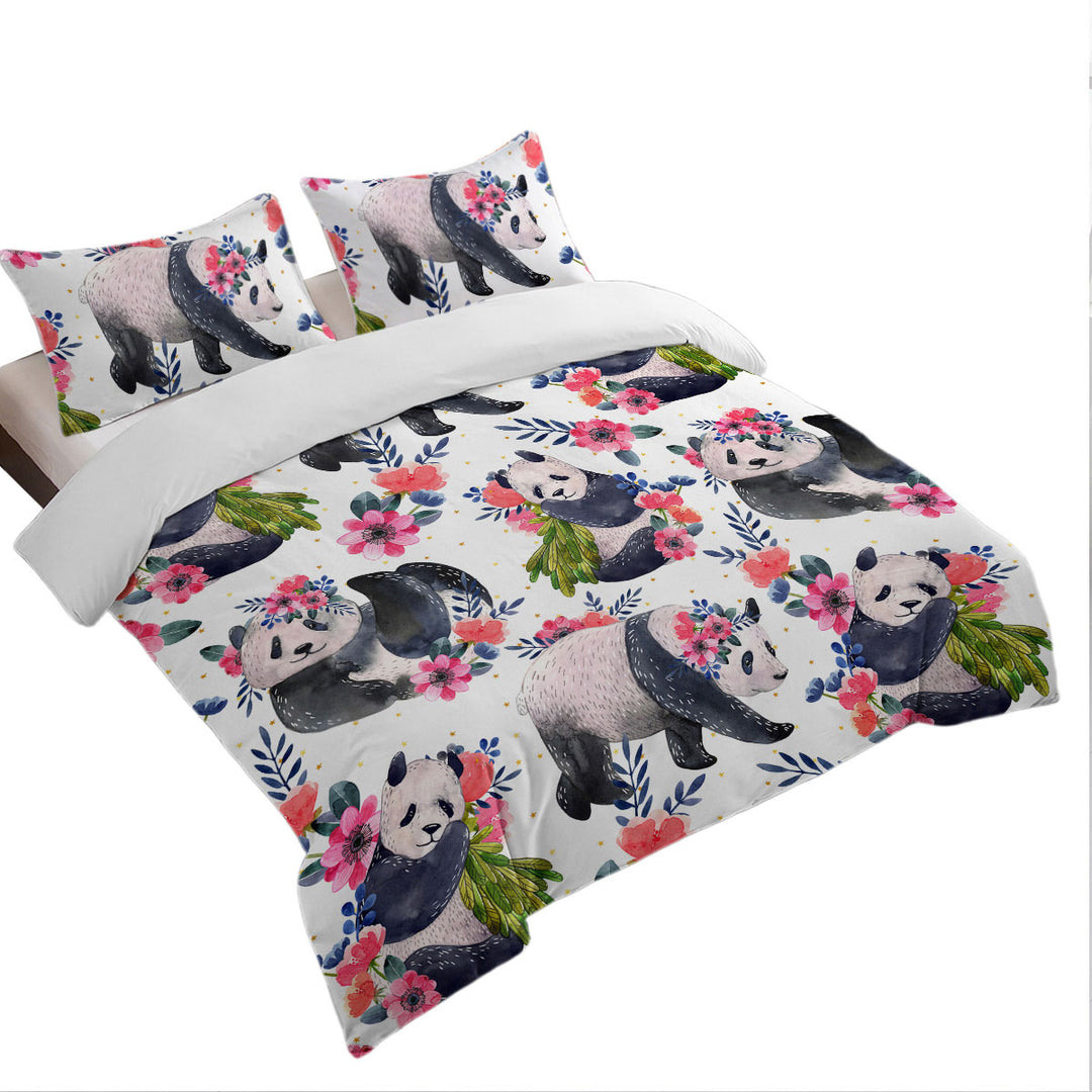 Quilt Cover with Floral Pandas