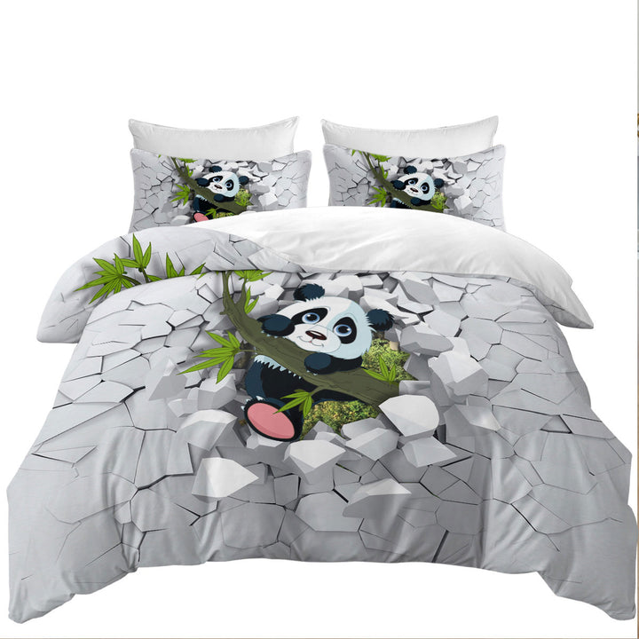 Quilt Cover with Sweet Panda Puppy