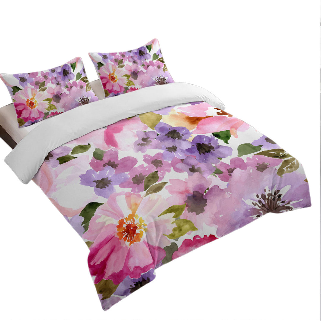 Quilt Cover with Water colored Flowers