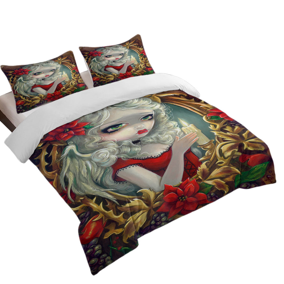 Quilt Cover with White Haired Beautiful Girl Christmas Candle