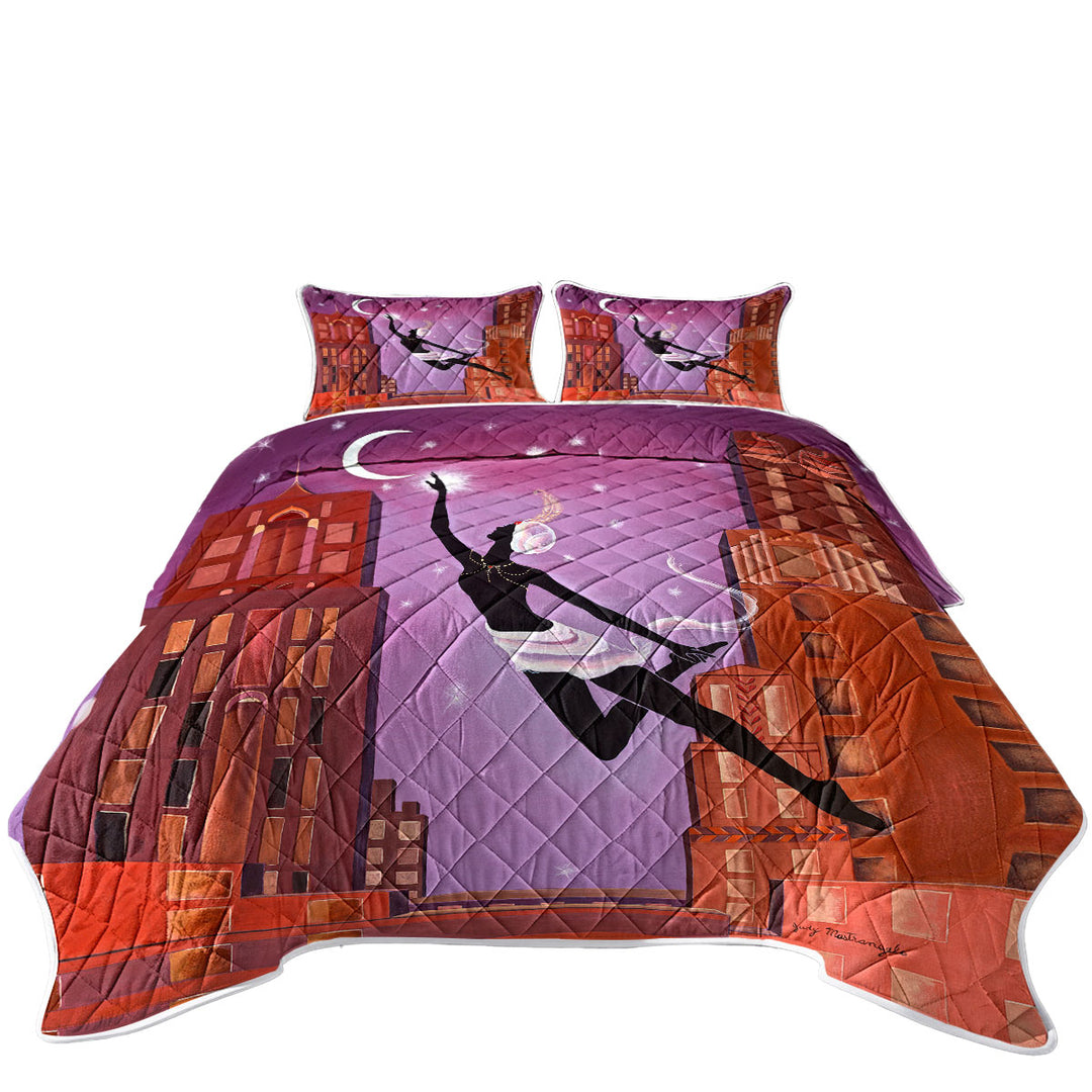 Quilt with Art Deco Gliding Night City Dancing Painting