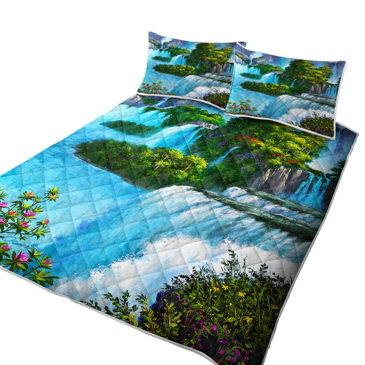 Quilt with Art Painting of Nature Paradise Falls