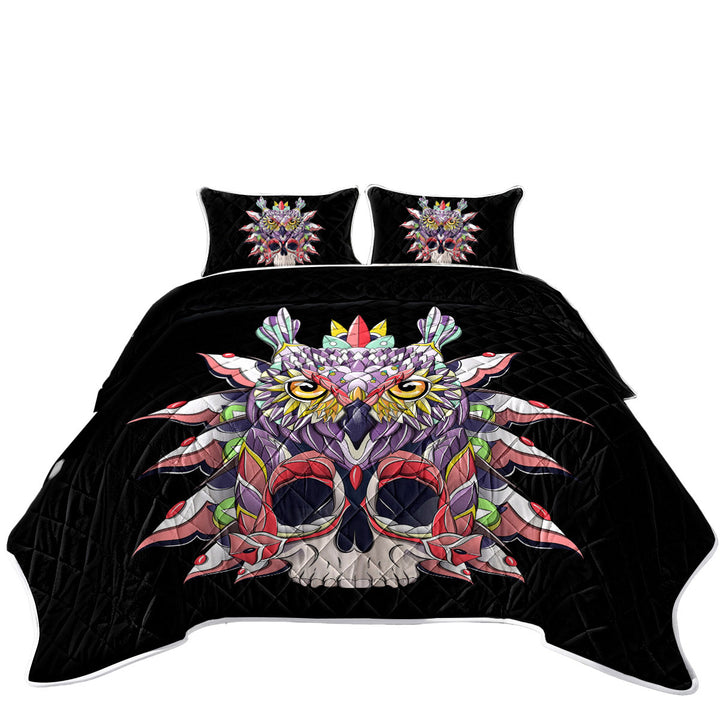 Quilt with Colorful Owl and Skull