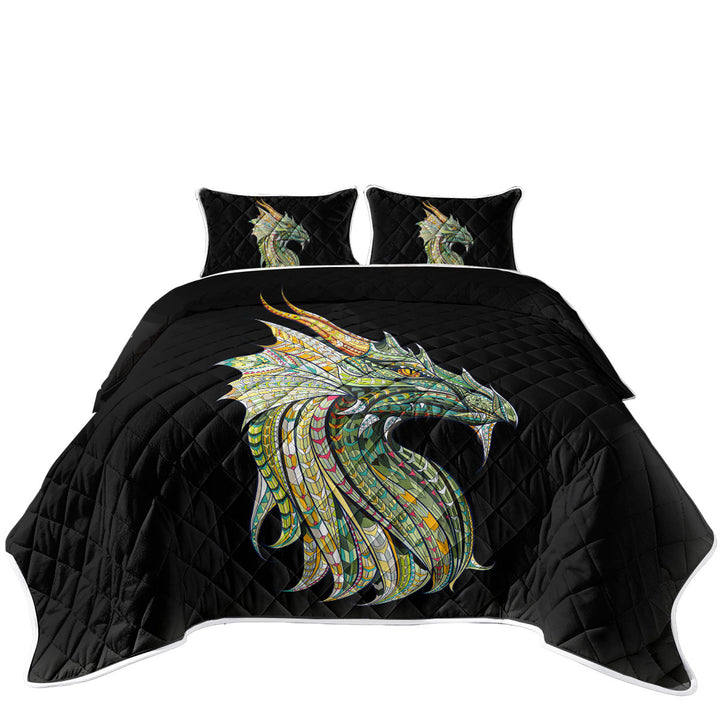 Quilt with Cool Artistic Design Green Dragon