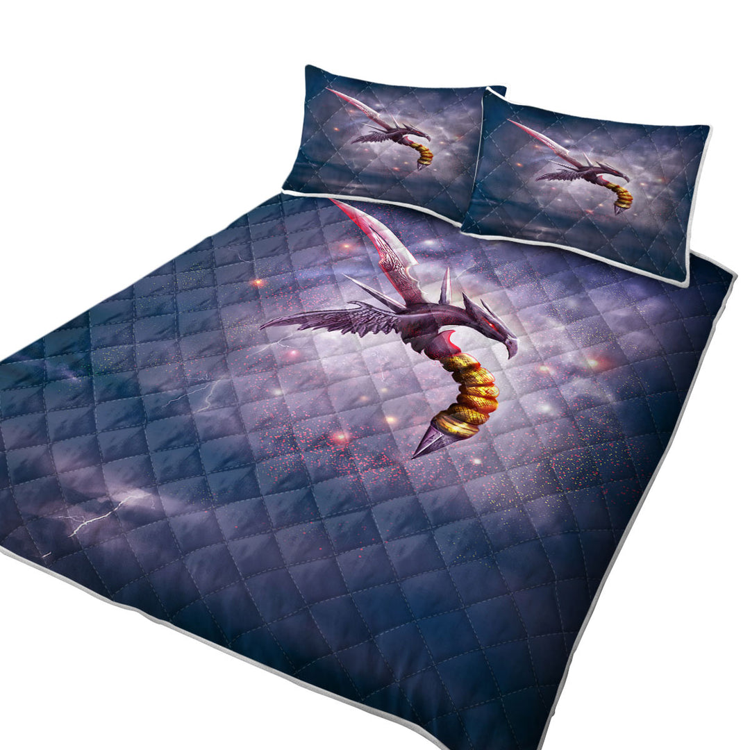 Quilt with Cool Dark Dragon Blade Fiction Art