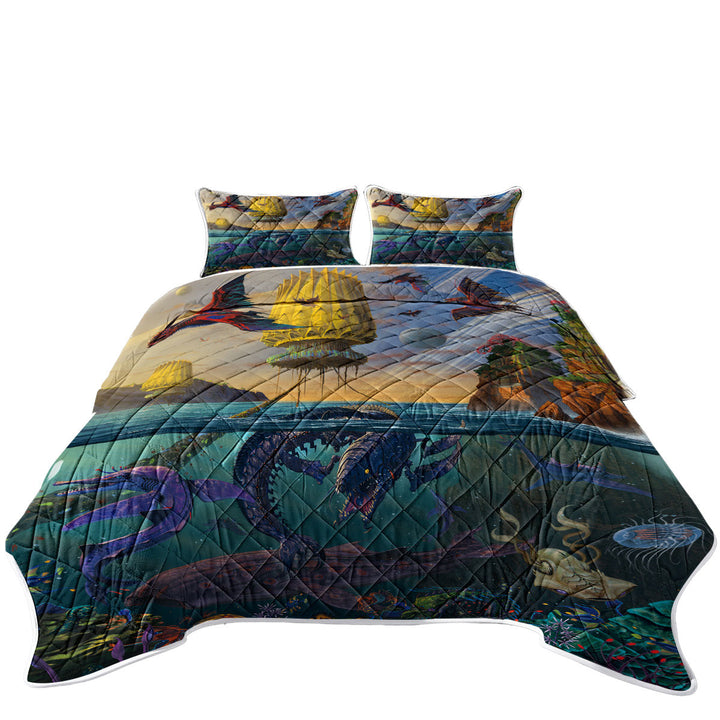 Quilt with Cool Fantasy Art Frightening Ocean Creatures