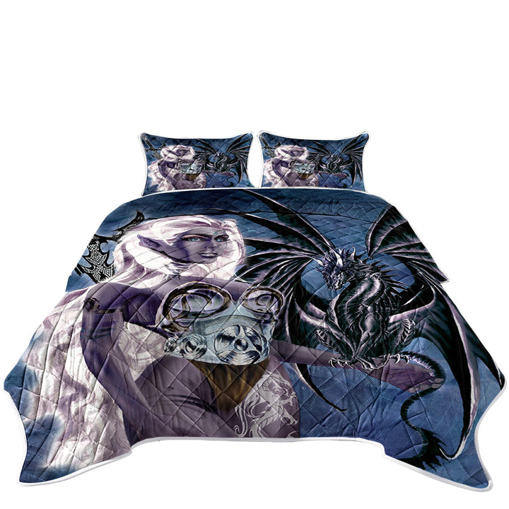 Quilt with Cool Fantasy Drawings Dragons Worn the Mistress