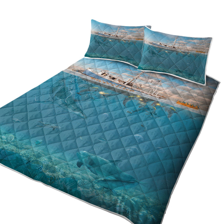 Quilt with Cool Fiction Ocean Art Rage of the Dolphin