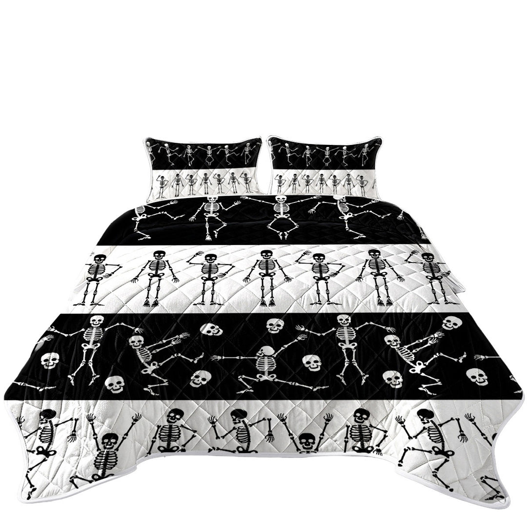 Quilt with Cool Skeletons in Black White Stripes