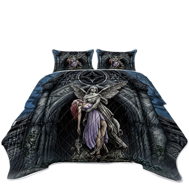 Quilt with Dark Art the Eternal Fight Angel Statue and Woman