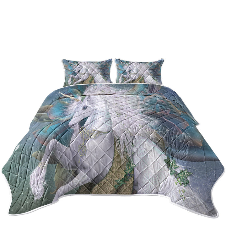 Quilt with Fantasy Art Magical White Unicorn