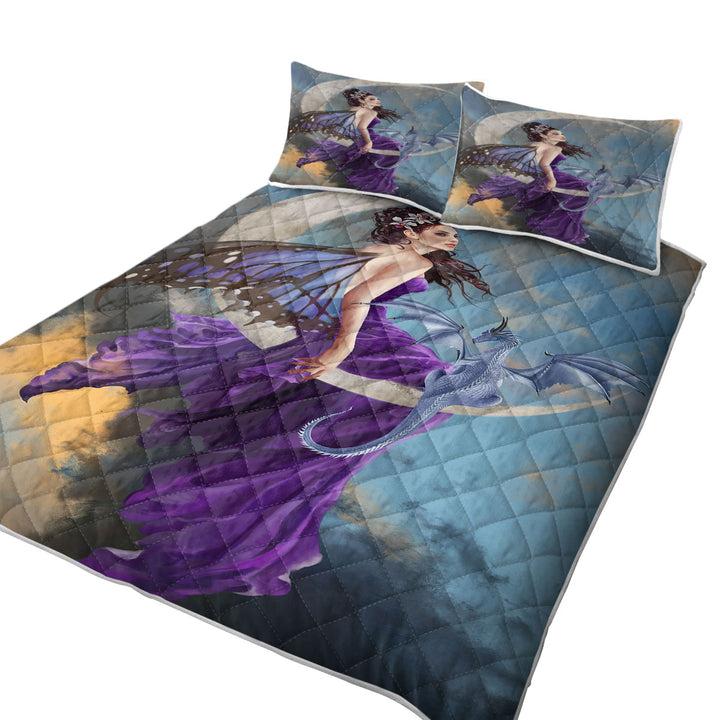 Quilt with Fantasy Art the Pretty Purple Moon Fairy and Dragon