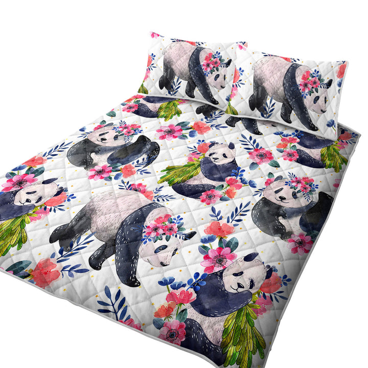 Quilt with Floral Pandas