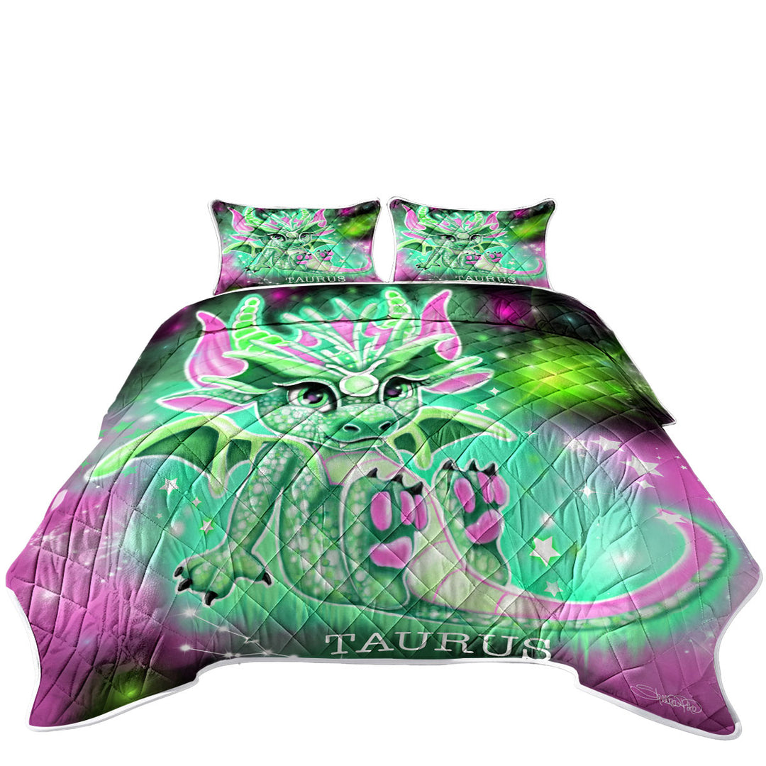 Quilt with Green Sparkling Taurus Lil Dragon