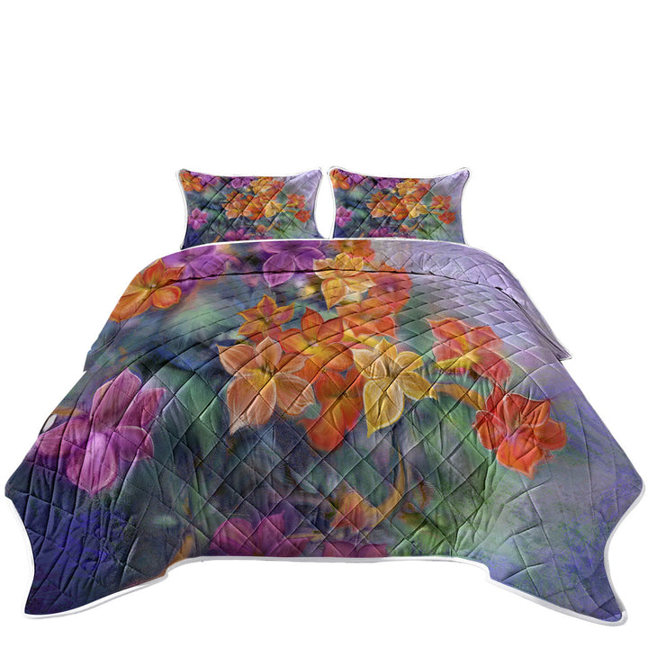 Quilt with Pastel Art Blooms Flowers