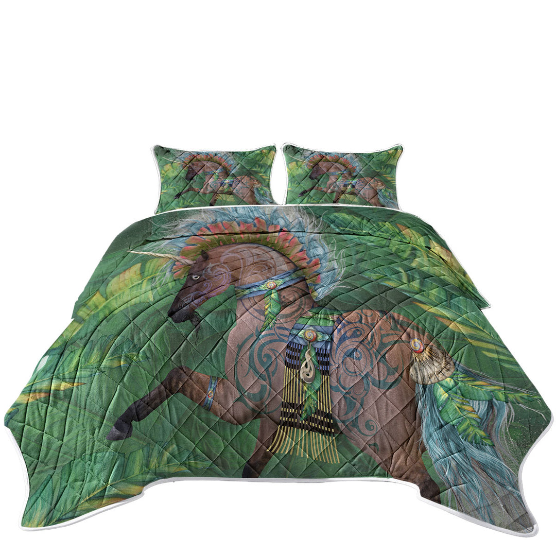 Quilt with Tropical Leaf Rawiri Unicorn